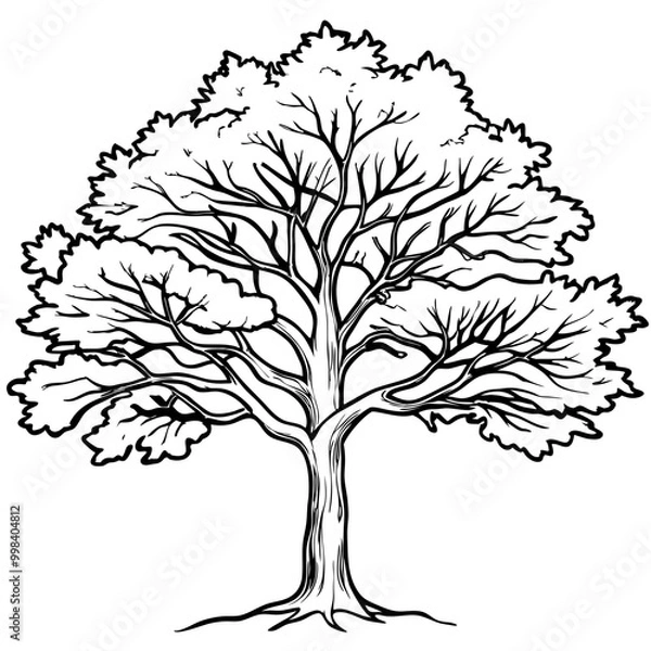 Fototapeta oak tree sketch drawing-