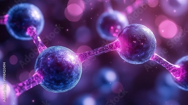 Obraz A vibrant and complex molecular structure in shades of blue and purple represents a scientific particle wallpaper.