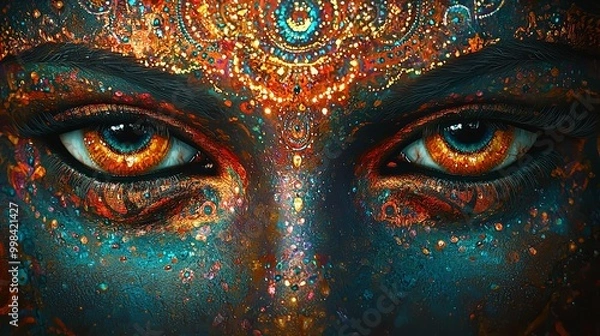 Fototapeta Intricate mandala art with vibrant eye center, mesmerizing patterns, captivating colors.