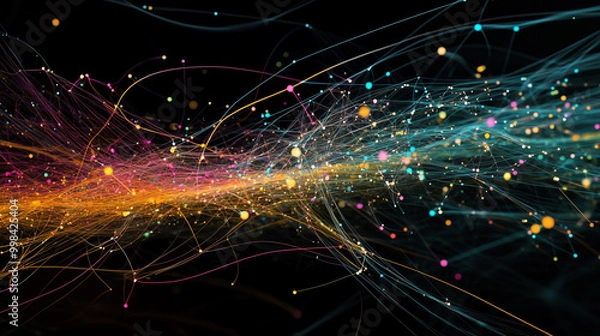 Obraz An abstract representation of futures contracts dynamically flowing through a vast global network of interconnected traders, illustrating the intricate relationships and transactions that define the m