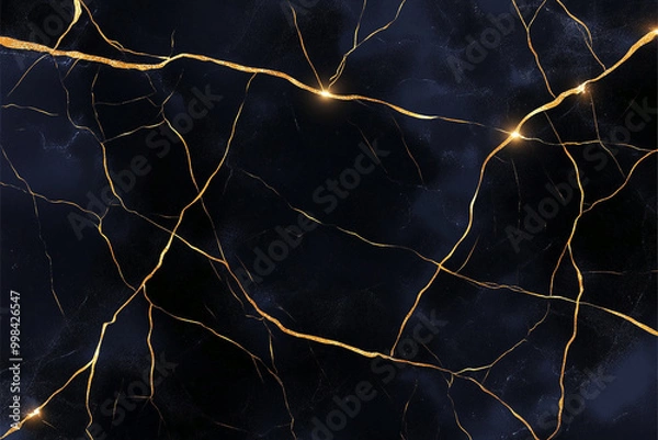 Obraz Elegant abstract background featuring golden cracks on deep blue surface, creating striking contrast that evokes sense of luxury and sophistication