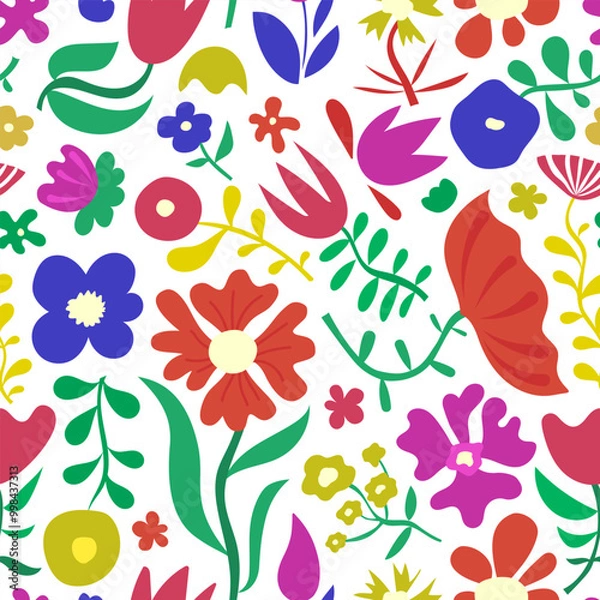 Obraz Seamless Colorful Floral Vector Pattern – Bright Botanical Design