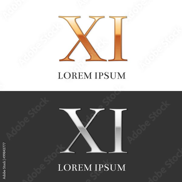 Obraz 11, XI, Luxury Gold and Silver Roman numerals, sign, logo, symbo