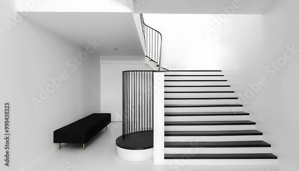 Fototapeta Minimalist Black and White Staircase Design, Ai generated Images