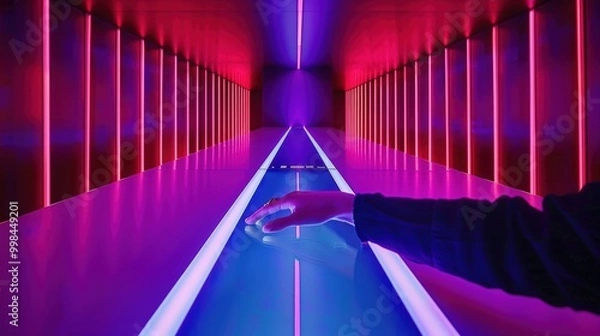 Fototapeta Futuristic Light Tunnel with Hand Interaction