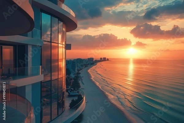 Fototapeta High rise penthouse with a beautiful shore view, picture from top view
