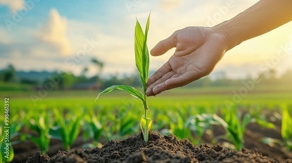 Fototapeta Sugar cane farmer using sustainable farming methods in tropical fields, sugar cane farming, eco-friendly practices