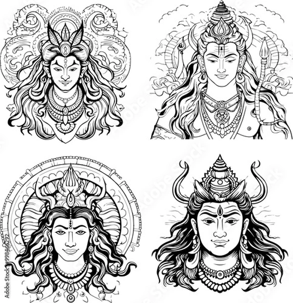 Obraz Hindu God Shiva Vector Black And White Coloring Page