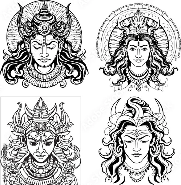Obraz Hindu God Shiva Vector Black And White Coloring Page