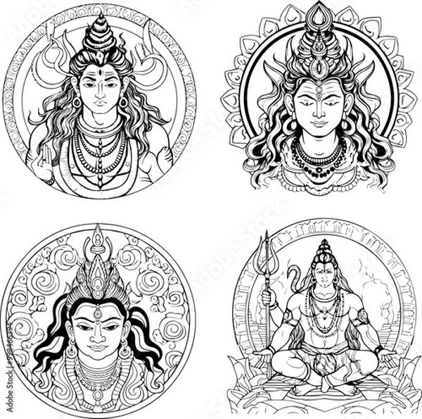 Obraz Hindu God Shiva Vector Black And White Coloring Page