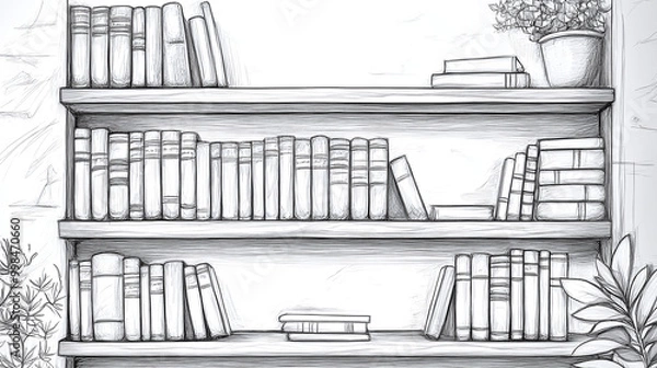 Fototapeta Minimalist bookshelf line art