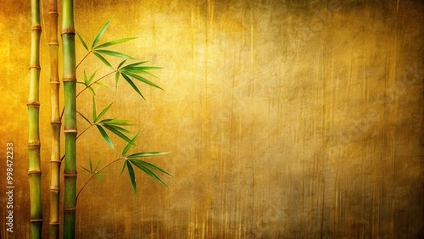 Fototapeta Timeless elegance captured in a photo of a bamboo branch on a vintage Japanese gold-textured background, timeless, elegance