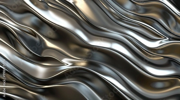 Fototapeta Metallic plastic 3d rendered wavy wallpaper abstract background