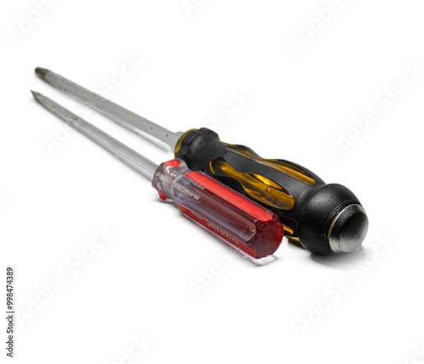 Obraz Red and Yellow Screwdrivers. Two screwdrivers with white background