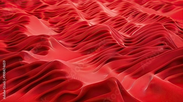 Fototapeta Three dimensional render of red wavy pattern. Red waves abstract background texture