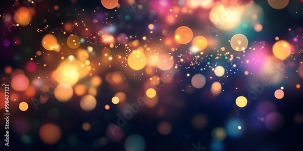 Fototapeta Vibrant Bokeh Lights on Dark Background: Abstract Light Particles