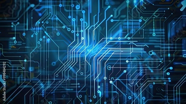 Fototapeta Quantum computer technologies concept. Futuristic blue circuit board background