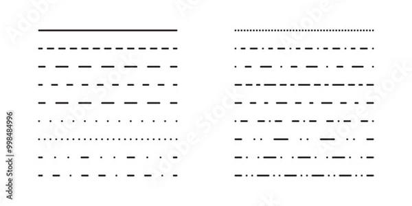 Fototapeta Dotted or dashed straight thin lines collection set. Element simple divider. Vector graphic in flat style