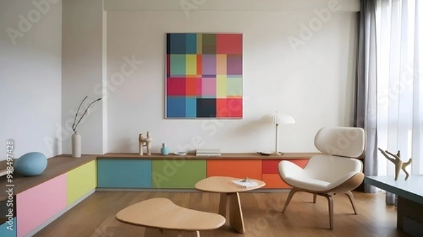 Fototapeta Modern Minimalistic Room with Colorful Abstract Art