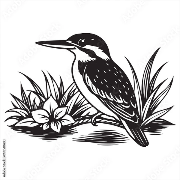 Fototapeta Monochrome Kingfisher Bird Illustration