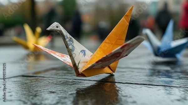 Fototapeta 伝統的な折り鶴：現代の装飾とインスピレーションのための日本の折り紙の芸術