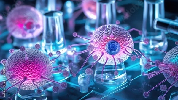 Fototapeta viruses and bacteria under a microscope in a medical and research laboratory