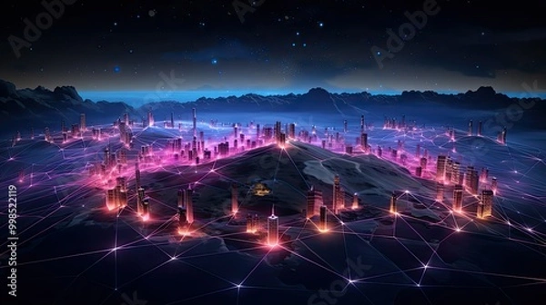 Fototapeta worldwide network connection, digital art illustration