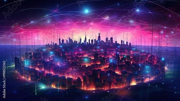 Fototapeta worldwide network connection, digital art illustration