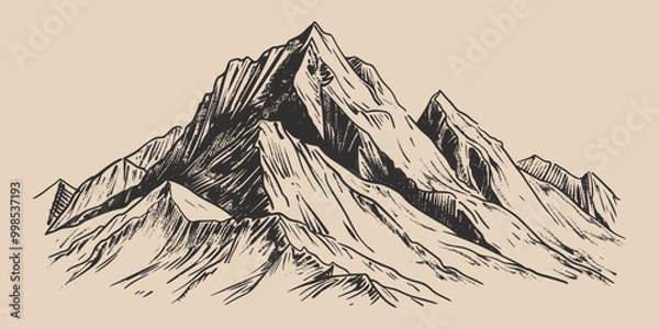 Obraz Vintage retro engraving woodcut style sketch draw paint of mountain rock hill peak