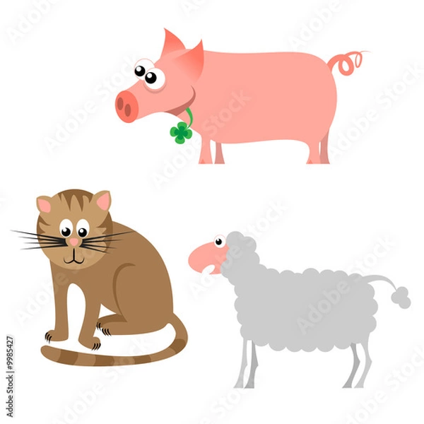 Fototapeta Pig, cat and sheet - cartoon vector illustrations