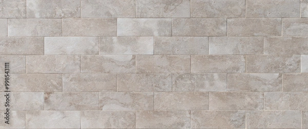 Fototapeta Panoramic texture background of a wall with smooth stone tiles in neutral tones and straight lines