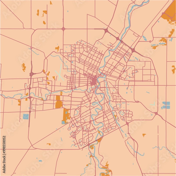Fototapeta Map of Winnipeg in Canada in a sandy theme. Contains layered vector with roads water, parks, etc.