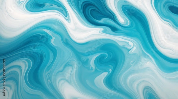 Fototapeta High quality aqua abstract painted wavy marble texture illustration background design.