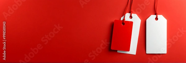Fototapeta Red and white blank tag with space for text on a red background