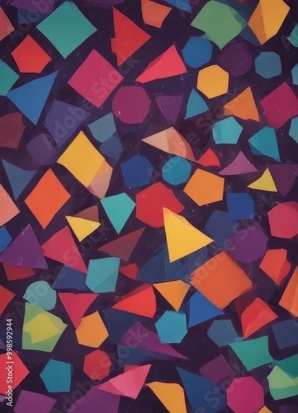 Fototapeta a vibrant mosaic of various geometric shapes in a variety of colors, including red, blue, green, yellow, and orange, against a dark background