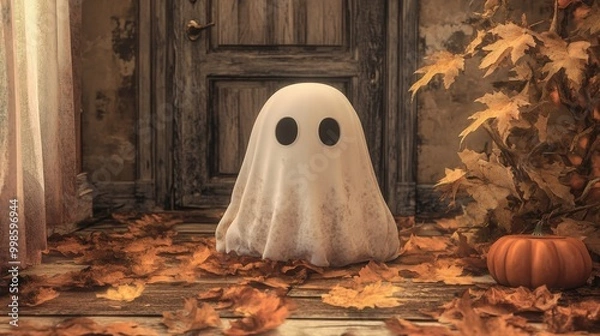 Fototapeta Charming Ghost Vibes Retro Cutie Bringing Fun to Halloween
