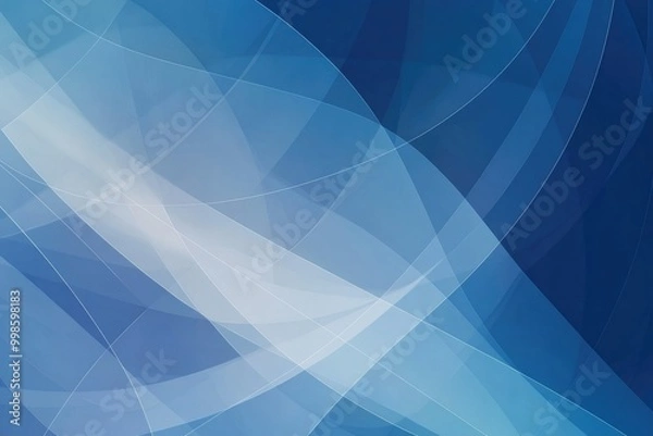 Fototapeta Modern Abstract Tech Background with Interlocking Geometric Shapes in Indigo and Light Blue, and White Linear Icons