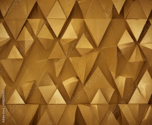 Fototapeta a close-up view golden geometric pattern composed of numerous triangular shapes arranged in a repeating pattern