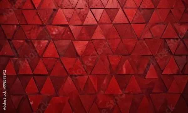Fototapeta A close-up view red mosaic pattern composed of numerous triangular tiles arranged in a grid-like fashion