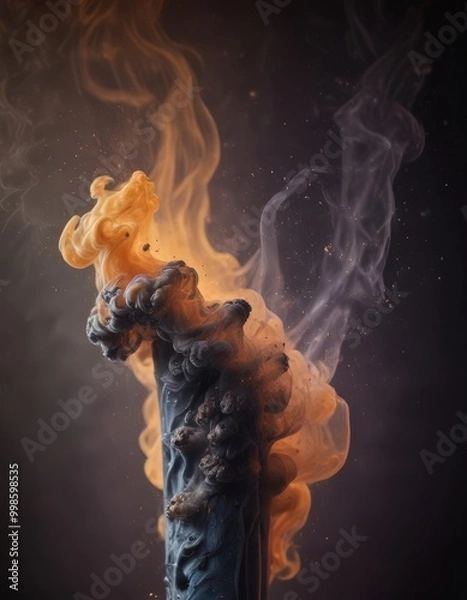 Fototapeta a striking contrast between the vibrant orange and yellow flames burning candle and the dark, smoky smoke that billows upwards, creating a dramatic and captivating