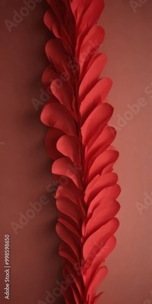 Fototapeta A vertical arrangement of red paper flowers against a red background