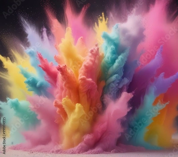 Obraz A vibrant explosion of multicolored powder fills the frame, creating a dynamic and visually striking scene