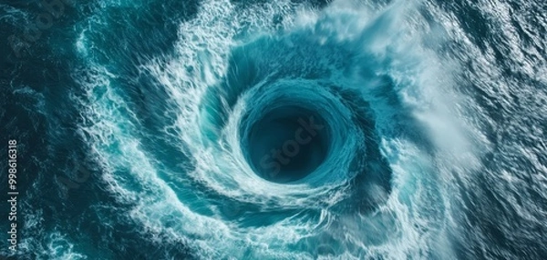 Fototapeta A powerful whirlpool swirling in the ocean, creating a vortex that pulls water downward