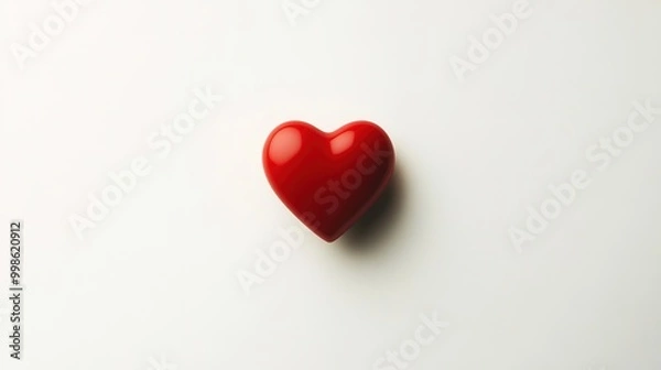Fototapeta simple red heart floating in the center of a clean white background, creating a minimalist and elegant design -