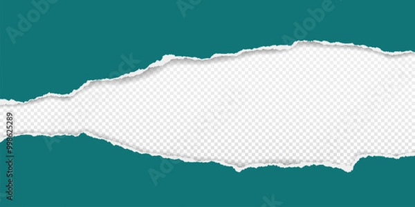 Obraz Green paper strips with torn edges and soft shadow are on white transparent background for text or ad.