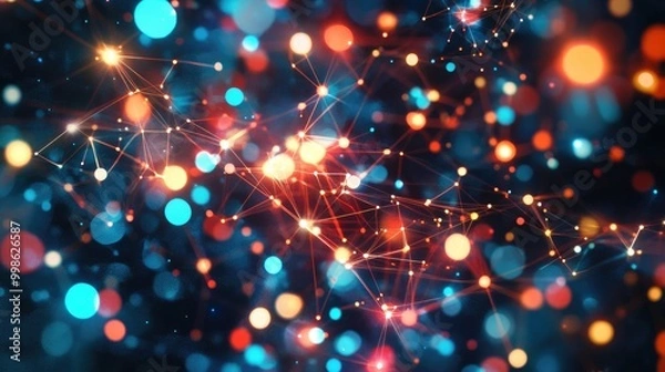 Fototapeta Abstract innovation background featuring bright interconnected lines and dots, representing futuristic tech and digital networks