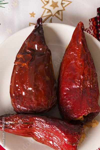 Fototapeta Red Peppers Stuffed With Beans