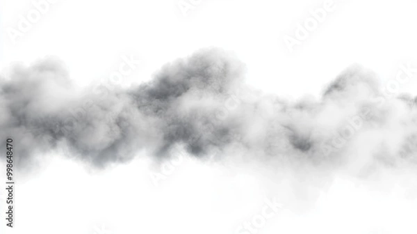 Obraz A wispy cloud of smoke blending shades of gray against a white background, creating an ethereal and mysterious atmosphere.
