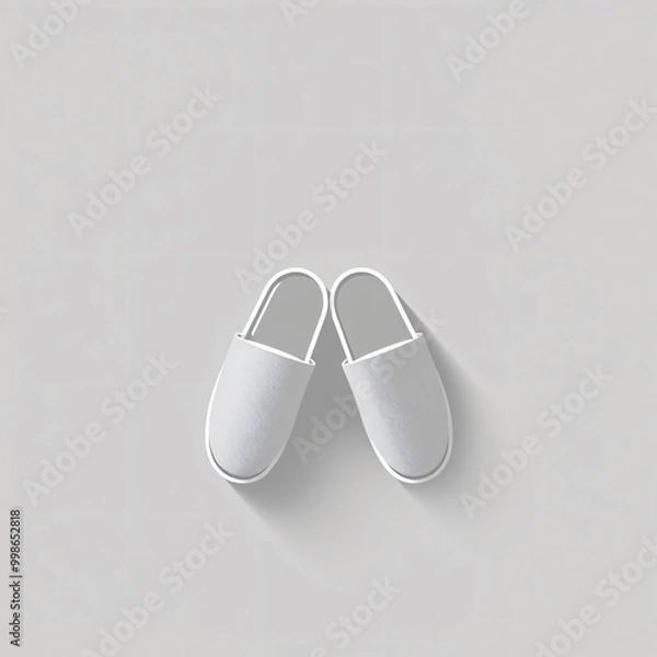Fototapeta Elegant minimalist gray slippers placed on a soft, light background, showcasing their sleek design and comfortable style for home use
