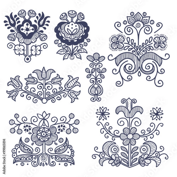 Obraz Floral folkloric elements isolated, vector illustration